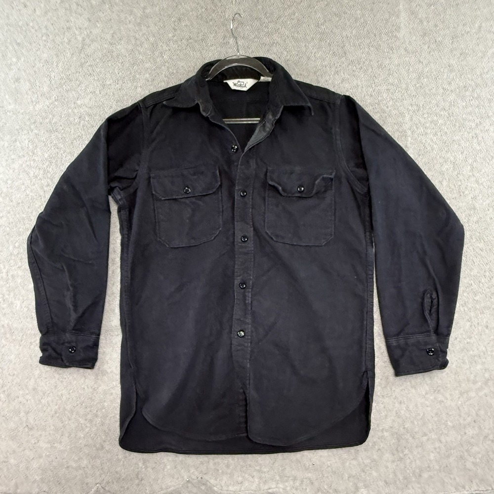 Vintage Woolrich Heavyweight Chamois Shirt Jacket Men M Black Cotton USA Outdoor